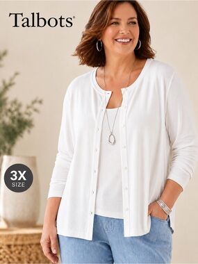 Talbots White Button Front Cardigan Plus 3X NWOT